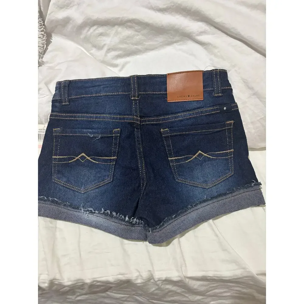 Lucky brand 10 dark blue denim cuffed shorts adjustable waistband nwt